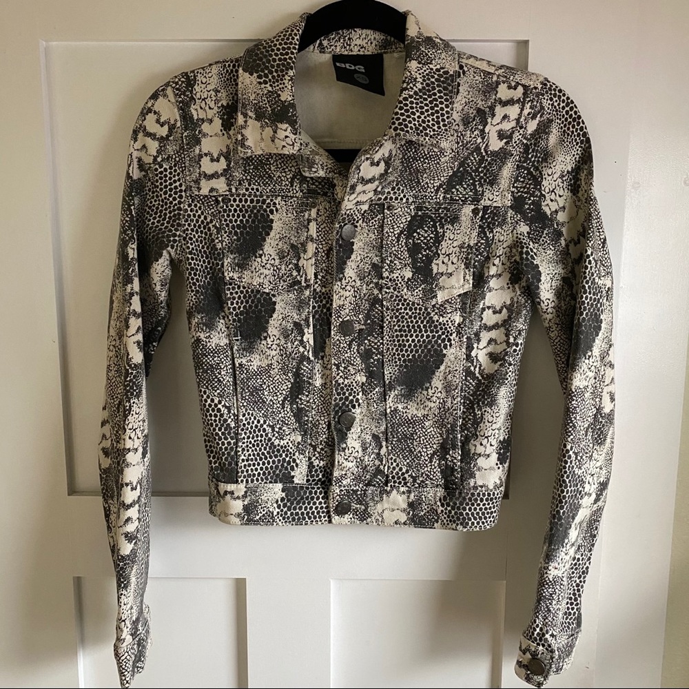 UO Snake Print White Denim Jacket
